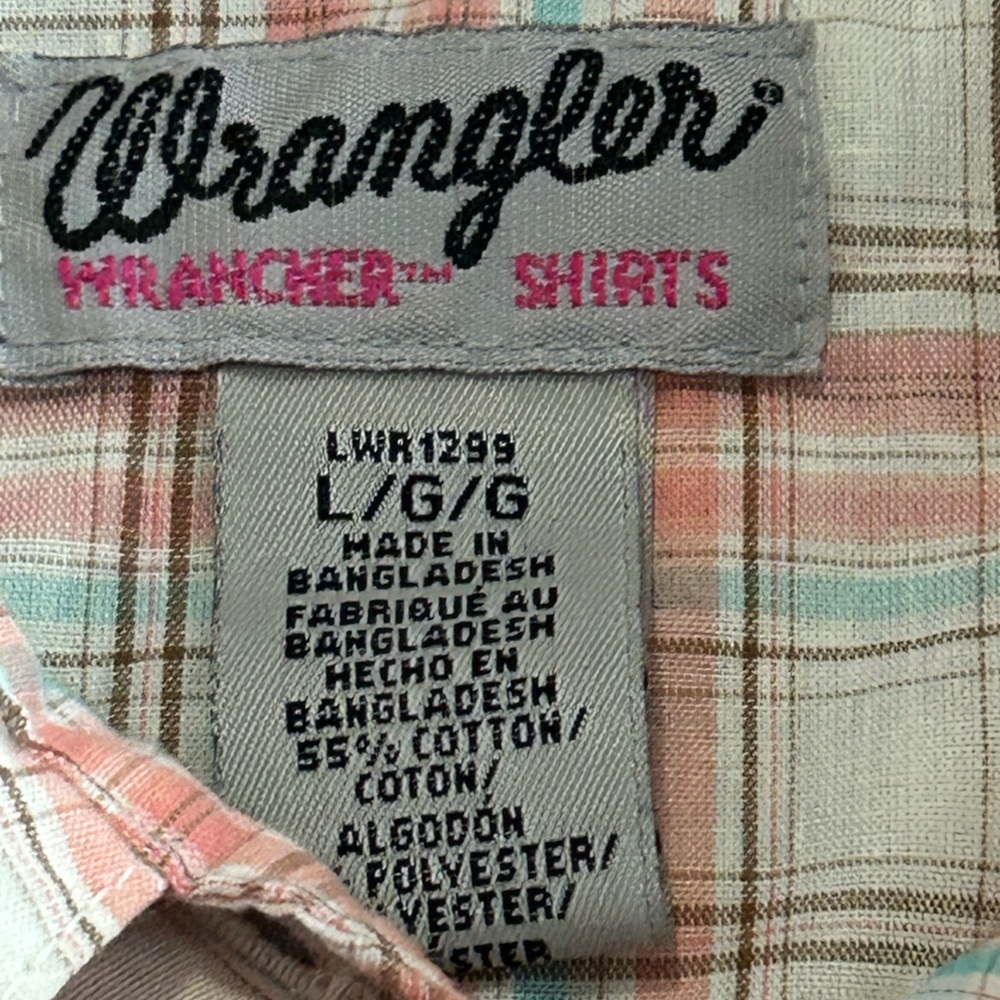 Wrangler Women’s Rancher Shirt Pink Plaid Lace Accents Pearl Snap Large - Picture 3 of 6